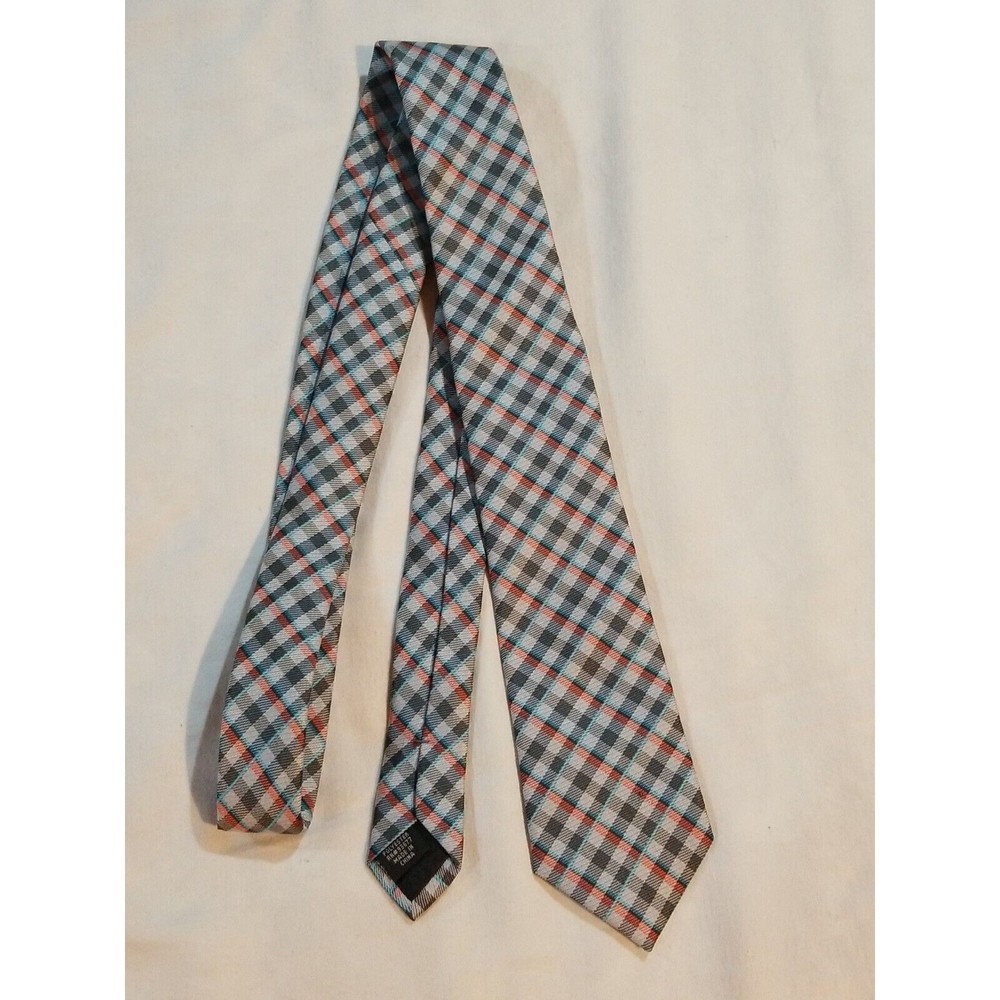 JF J. Ferrar Men's Necktie 100% Polyester Gray/Blue/Red Plaid Tie